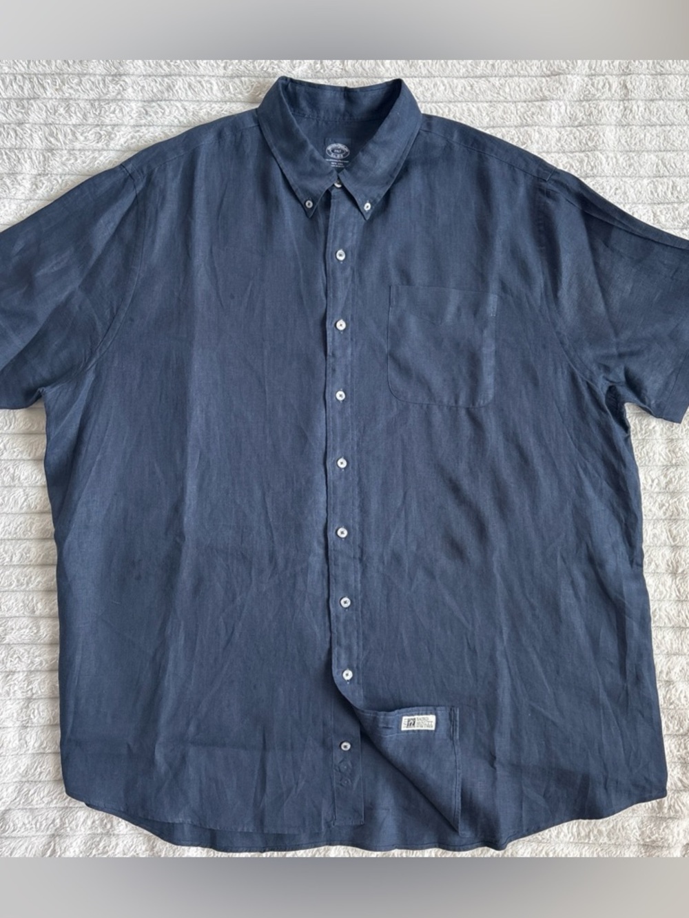 Brooks Brothers Mens 2XLT Linen Short Sleeve Navy Blue Baird McNutt Irish Linen